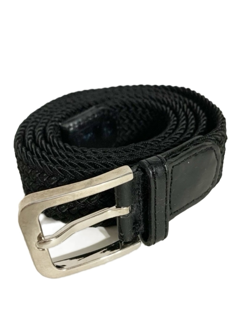 Unbranded Woven Stretch Herringbone Elastic Belt Silver Tone Hardwa Faux Leather